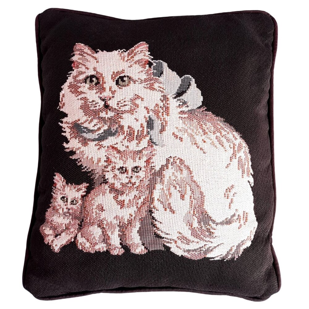 Vintage Tapestry Cat Family Decorative Pillow